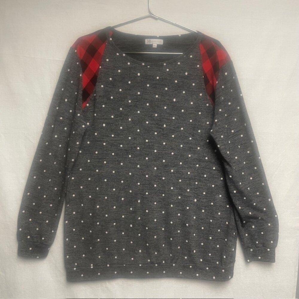 Hazel Blues Heathered Buffalo Check Polka Dot Women's Shirt - Size 2XL